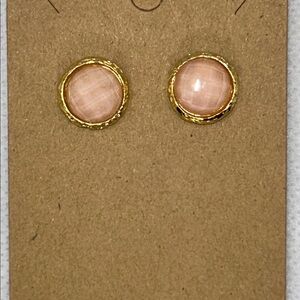 NWOT Gold Plated Bronze Rose Quartz Doublet Button Earrings By Designer Bellezza